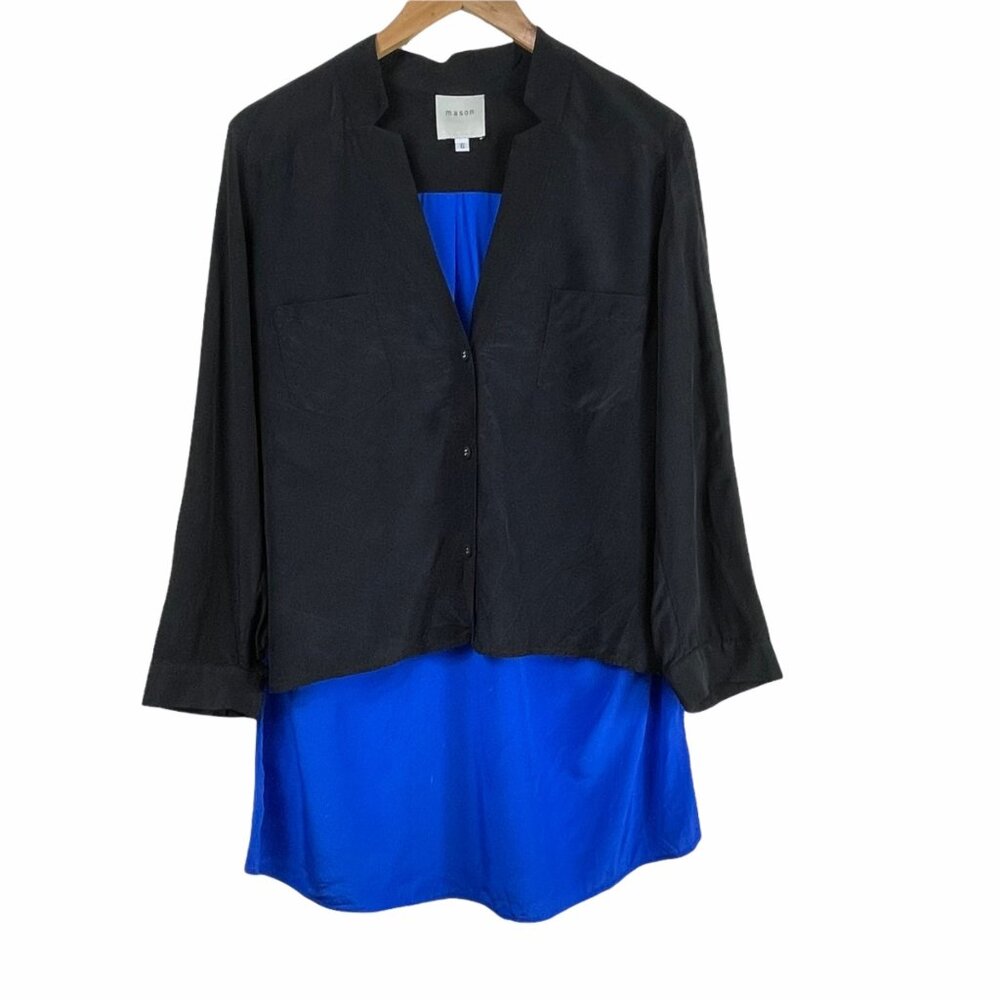Mason 100% Silk Button Popover High Low Tunic Top